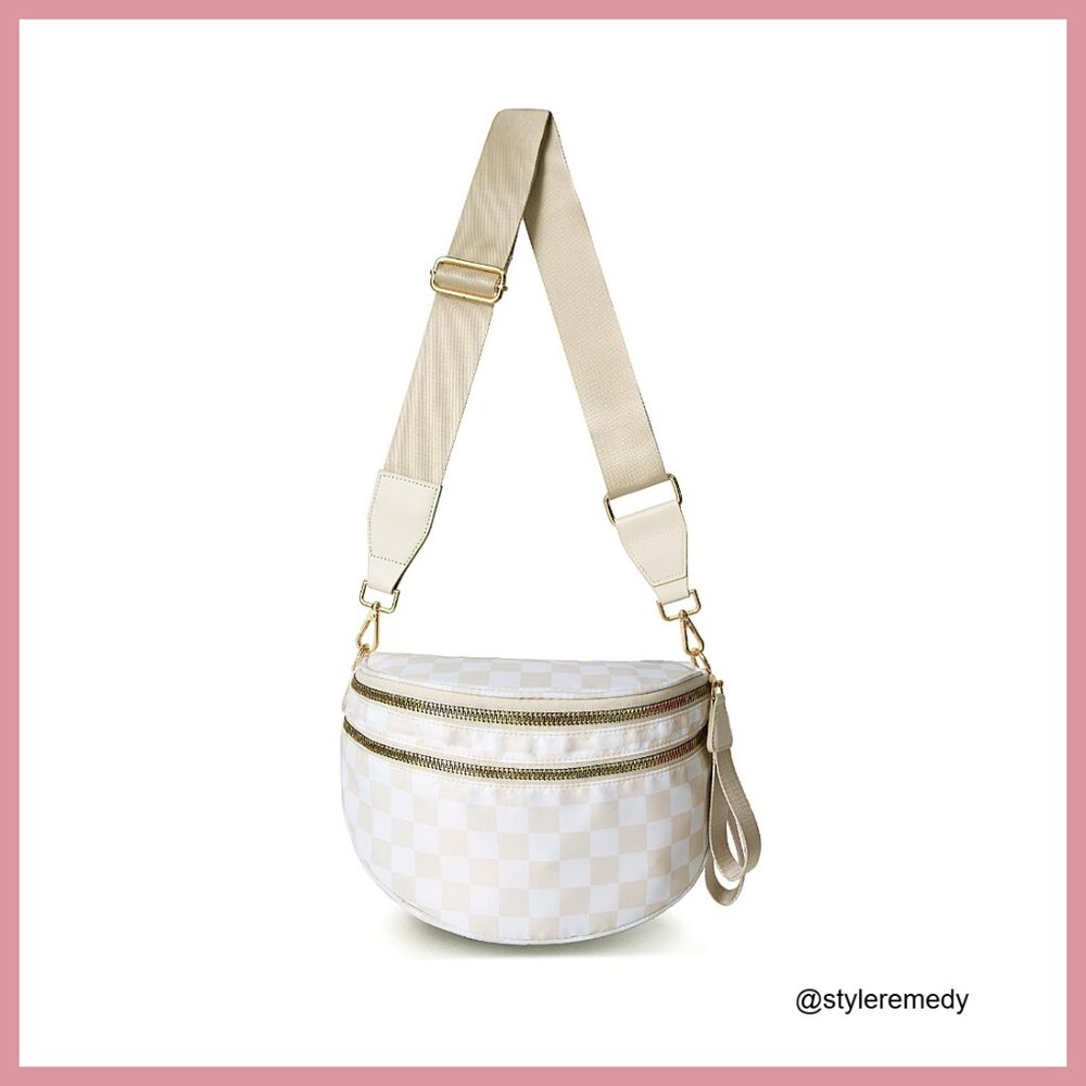 Nylon Crossbody Bag Checkered Pattern Spacious Tr… - image 1